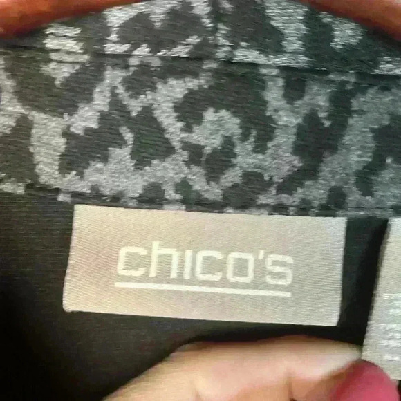 Chicos Women Jacket Blazer Size 2 Medium Stretch Black Animal Print Career Work - Picture 2 of 14
